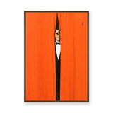 Tuxedo Man Minimalist Wall Art – Orange Curtain Spy Portrait
