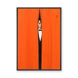Tuxedo Man Minimalist Wall Art – Orange Curtain Spy Portrait