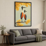 Two Birds Perched Mid Century Modern Wall Art – Yellow Botanical Bird Print