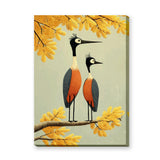 Two Birds Perched Mid Century Modern Wall Art – Yellow Botanical Bird Print