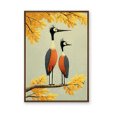 Two Birds Perched Mid Century Modern Wall Art – Yellow Botanical Bird Print