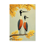 Two Birds Perched Mid Century Modern Wall Art – Yellow Botanical Bird Print