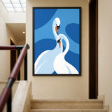 Two Swans Modern Wall Art – Blue Abstract Water-Inspired Print