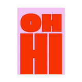 Typography Minimalist Wall Art – Bold Red OH HI Text on Pink