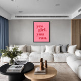 Typography Modern Wall Art – Pink Yes Girl You Can Quote Print