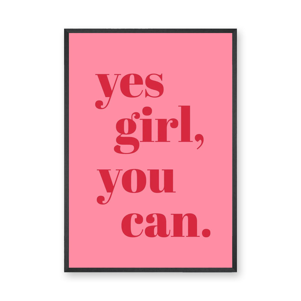 Typography Modern Wall Art – Pink Yes Girl You Can Quote Print