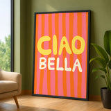 Typography Retro Pop-Art Wall Art – Ciao Bella Stripes in Pink and Orange