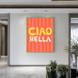 Typography Retro Pop-Art Wall Art – Ciao Bella Stripes in Pink and Orange
