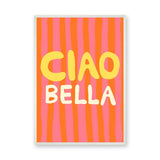 Typography Retro Pop-Art Wall Art – Ciao Bella Stripes in Pink and Orange