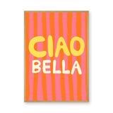 Typography Retro Pop-Art Wall Art – Ciao Bella Stripes in Pink and Orange