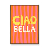 Typography Retro Pop-Art Wall Art – Ciao Bella Stripes in Pink and Orange