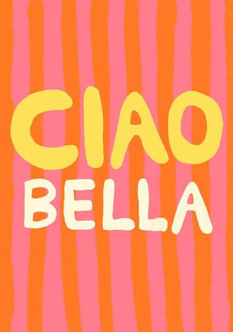 Typography Retro Pop-Art Wall Art – Ciao Bella Stripes in Pink and Orange
