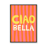 Typography Retro Pop-Art Wall Art – Ciao Bella Stripes in Pink and Orange