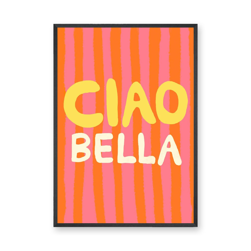 Typography Retro Pop-Art Wall Art – Ciao Bella Stripes in Pink and Orange