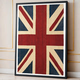 Union Jack Flag Vintage Wall Art – Textured Red Cream and Blue Print