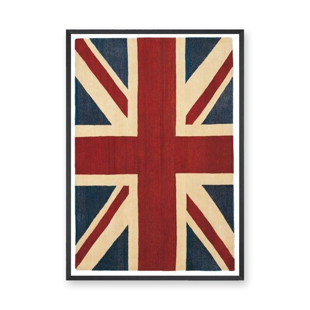Union Jack Flag Vintage Wall Art – Textured Red Cream and Blue Print