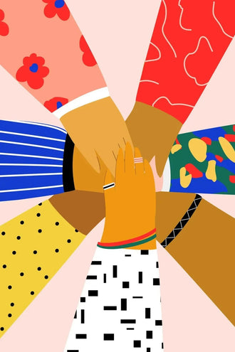 Unity Hands Modern Wall Art – Colorful Diversity Illustration