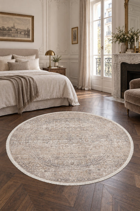 Valeria Modern Area Rug – Beige in a bedroom