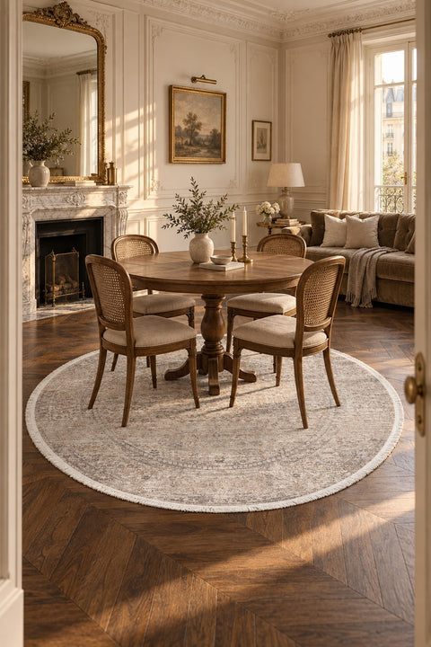Valeria Modern Area Rug – Beige in a dining room