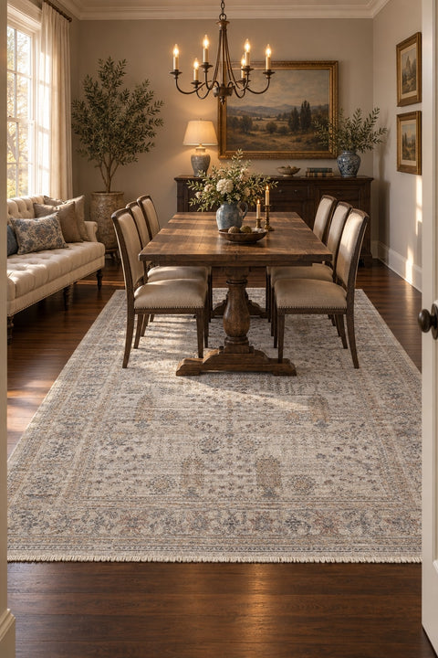 Valeria Vintage Area Rug in a dining room