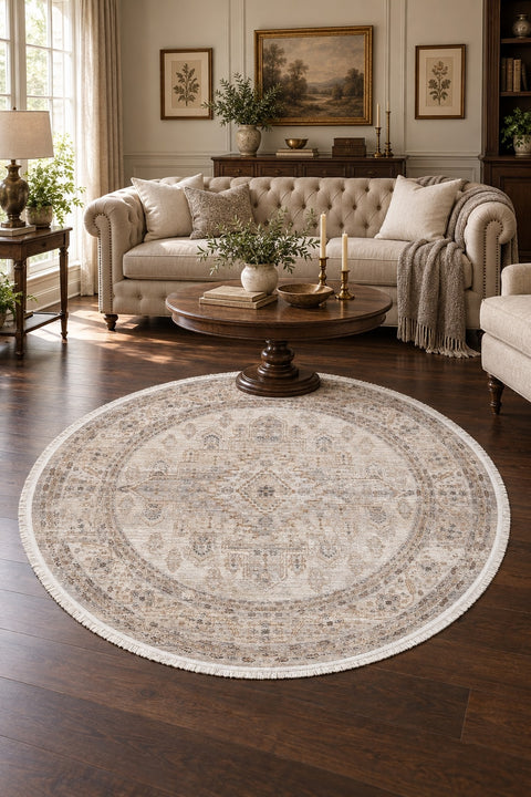 Valeria Vintage Area Rug – Cream in a living room