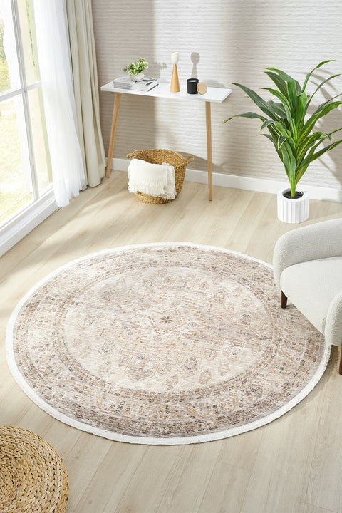 Valeria Vintage Area Rug – Cream in a living room