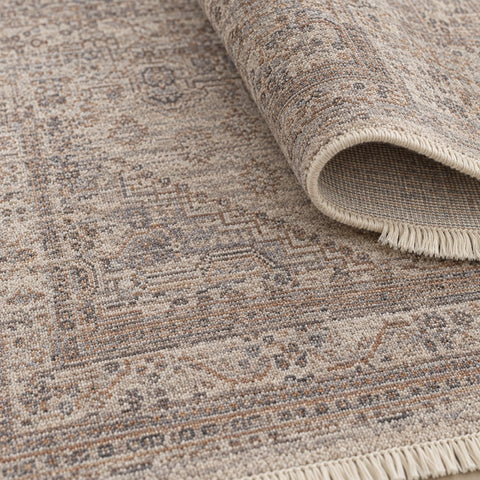 Valeria Vintage Area Rug – Cream & Gray – texture close-up