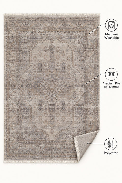 Valeria Vintage Area Rug – Cream & Gray – features