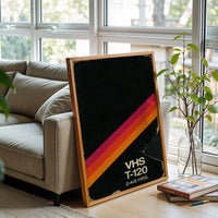 VHS T-120 2-4-6 HRS Retro VHS Tape Décor Poster – Retro VHS Wall Poster for Movie Lovers