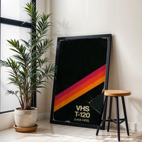 VHS T-120 2-4-6 HRS Retro VHS Tape Décor Poster – Retro VHS Wall Poster for Movie Lovers