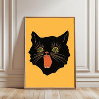 Nostalgic Black Cat Illustration Wall Décor Wall Poster Print