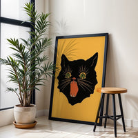 Nostalgic Black Cat Illustration Wall Décor Wall Poster Print