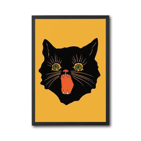 Nostalgic Black Cat Illustration Wall Décor Wall Poster Print
