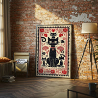 Heritage Black Cats Illustration Print, Retro Feline Wall Poster