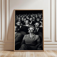 Nostalgic Cinema Audience Décor Poster – Retro Movie Theater Wall Décor