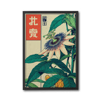 Nostalgic Japanese Passion Flower Wall Poster, Retro Ukiyo-e Botanical Print, Green and Cream Floral Artwork for Japanese Decor