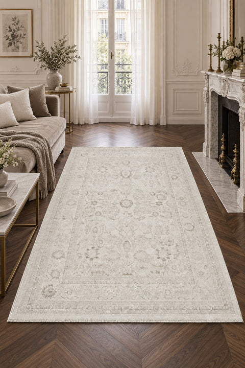Vintage Modern Area Rug – Cream in a living room