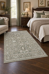 Vintage Modern Area Rug – Dark Green in a bedroom