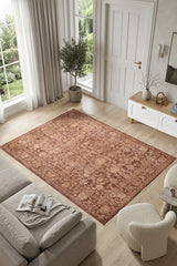 Vintage Modern Area Rug – Dusty Rose in a living room