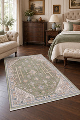 Vintage Modern Area Rug – Green in a bedroom