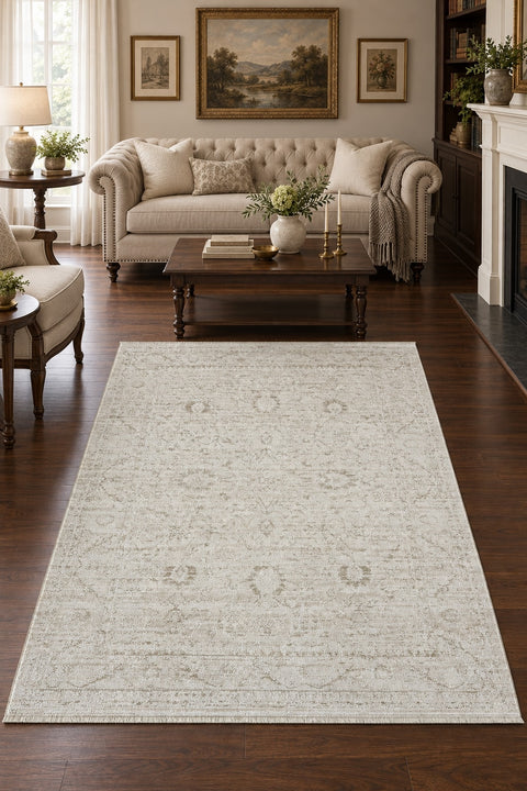 Vintage Modern Area Rug – White in a living room