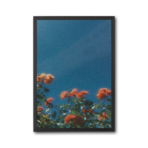 Heritage Orange Flowers Wall Décor Poster – Retro Floral Print with Blue Sky