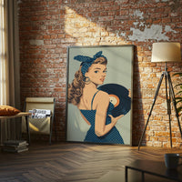 Retro Pinup Woman with Vinyl Record Décor Poster, Retro Music Home Wall Poster