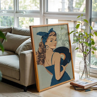Retro Pinup Woman with Vinyl Record Décor Poster, Retro Music Home Wall Poster