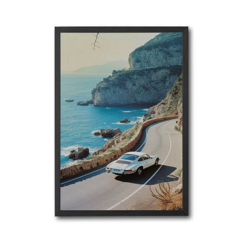 Heritage Porsche 911 Coastal Road Décor Poster – Retro Car Photography Wall Print