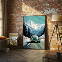 Retro Porsche Mountain Landscape Wall Poster | Aesthetic Car Wall Poster