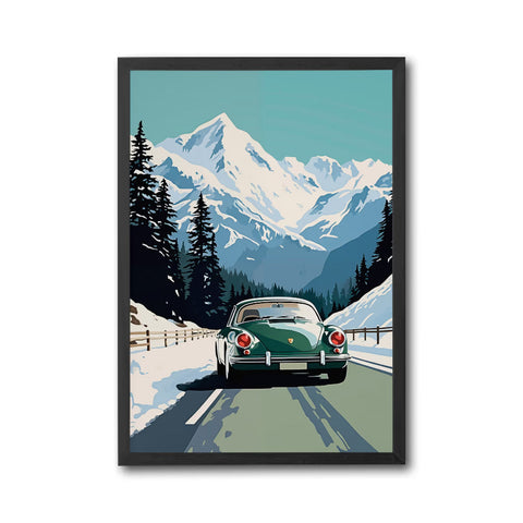 Retro Porsche Mountain Landscape Wall Poster | Aesthetic Car Wall Poster