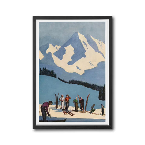 Nostalgic Skiing Scene Wall Print Décor Poster – Retro Winter Sports Print for Home Decor