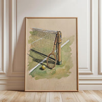 Nostalgic Tennis Racket and Net Wall Poster | Retro Sports Home Wall Print