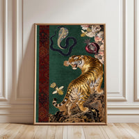 Retro Tiger and Cobra Floral Wall Décor Poster – Botanical Animal Print